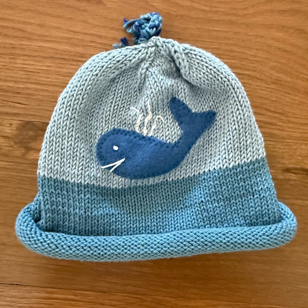 Blue Whale Hand Knit Baby Beanie